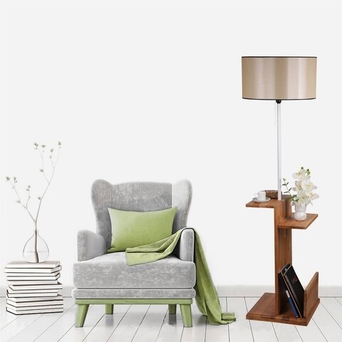 Lampadar cu rafturi, luin, 8275-6, e27, 60 w, metal/lemn/textil