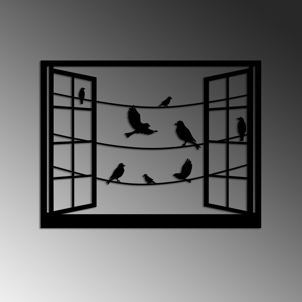 Decoratiune de perete, Birds in Front Of The Window, Dimensiune: 50 x 38 cm, Negru — imaginea 4