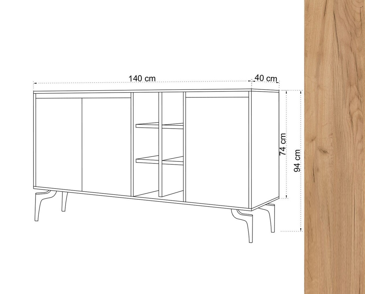 Consola, Hanah Home, KAJA, 140x94x40 cm, Stejar / Galben - view 5