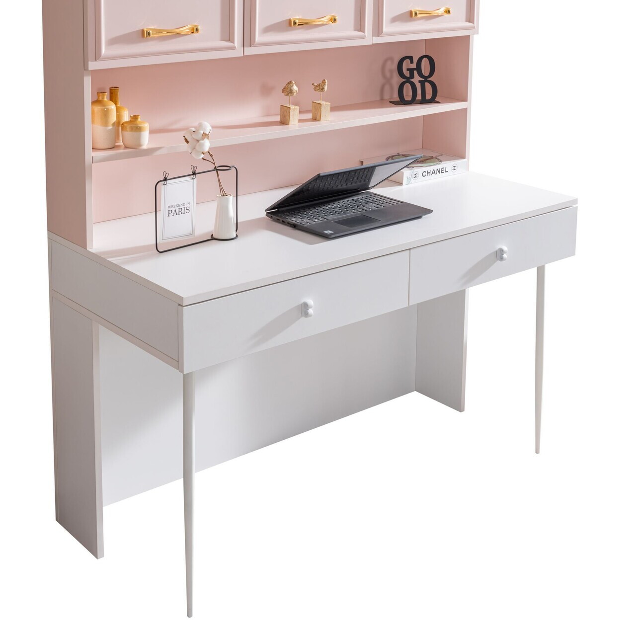Birou, Hanah Home, Rosa, 138x167x60 cm, PAL, Roz/Alb - view 6