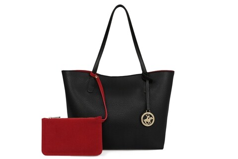 Geanta cu portofel Beverly Hills Polo Club, 402, piele ecologica, negru/rosu