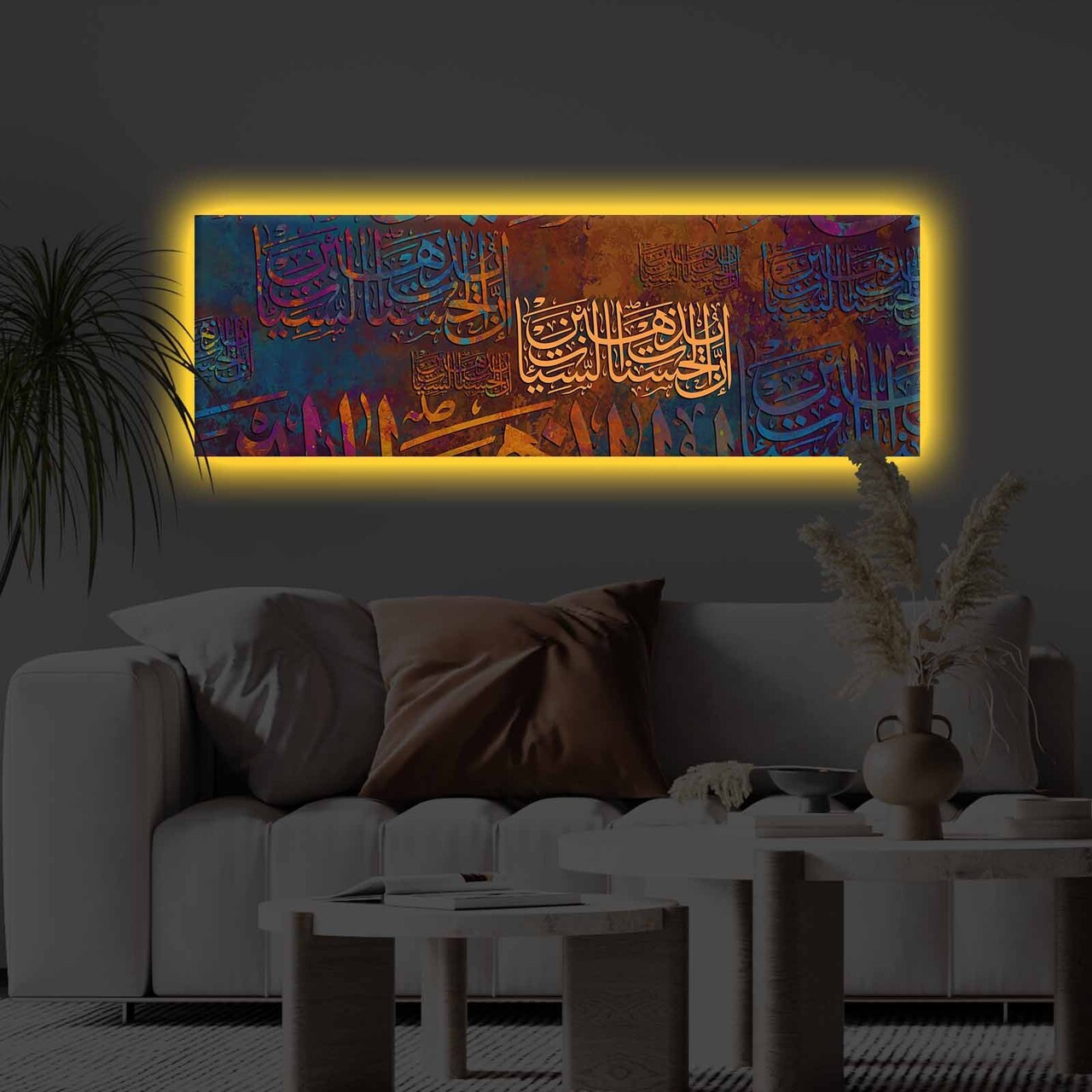 Tablou decorativ cu lumina LED, 3090KTLGDACT, PÂNZĂ DE POLIESTER, 30 x 90 cm, Multicolor