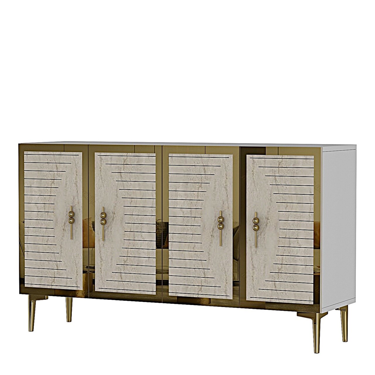 Consola, Hanah Home, Tuna 120, 120x75x32 cm, White / Travertine / Gold - view 4