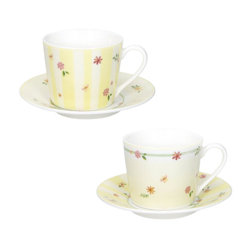 Set 2 cesti cu farfurie pentru cafea, Polline Yellow, Brandani, D11x7 cm, 50 ml, portelan New Bone China