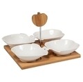 Set 4 boluri pentru aperitive si suport Creaciones Meng, portelan/bambus