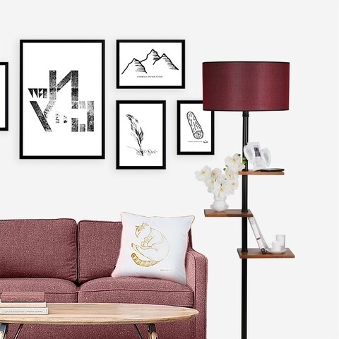 Lampadar cu 3 rafturi, Luin, 8270-6, E27, 60 W, metal/lemn/textil 8270-6