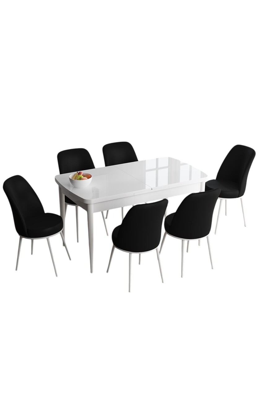 Set masa extensibila si scaune, Hanah Home, Han, Alb/Negru - view 2