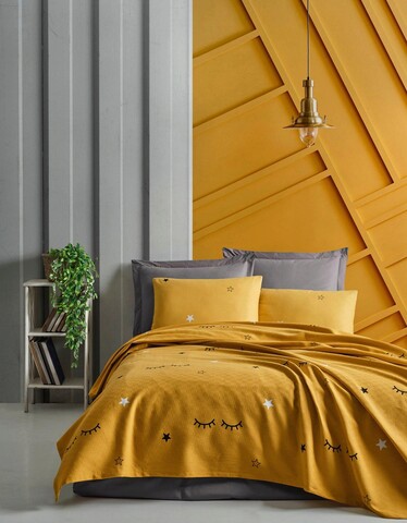 Set cuvertura pique dubla, Dide - Yellow, EnLora Home, Bumbac