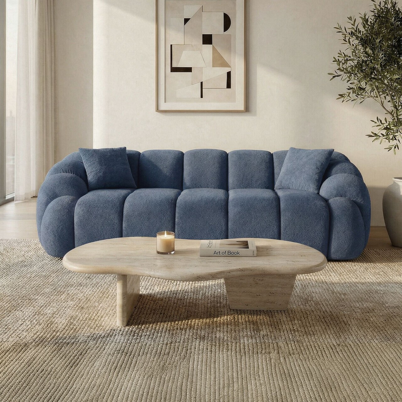 Canapea 3 locuri, Atelier del Sofa, 752EST1133, Lemn de carpen/PAL melaminat, Albastru navy