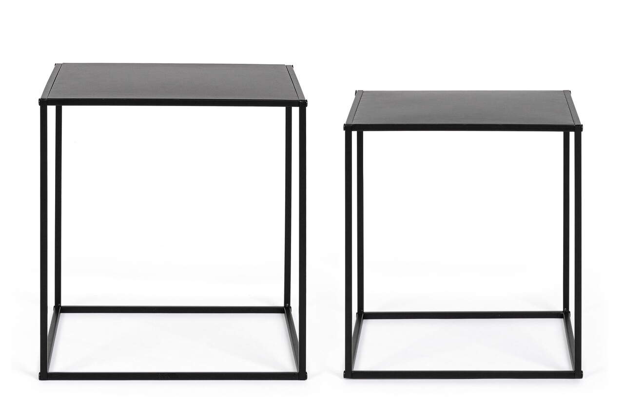 Set 2 masute de cafea Alrik, Bizzotto, 34x34x37 cm/38x38x41 cm, otel, negru