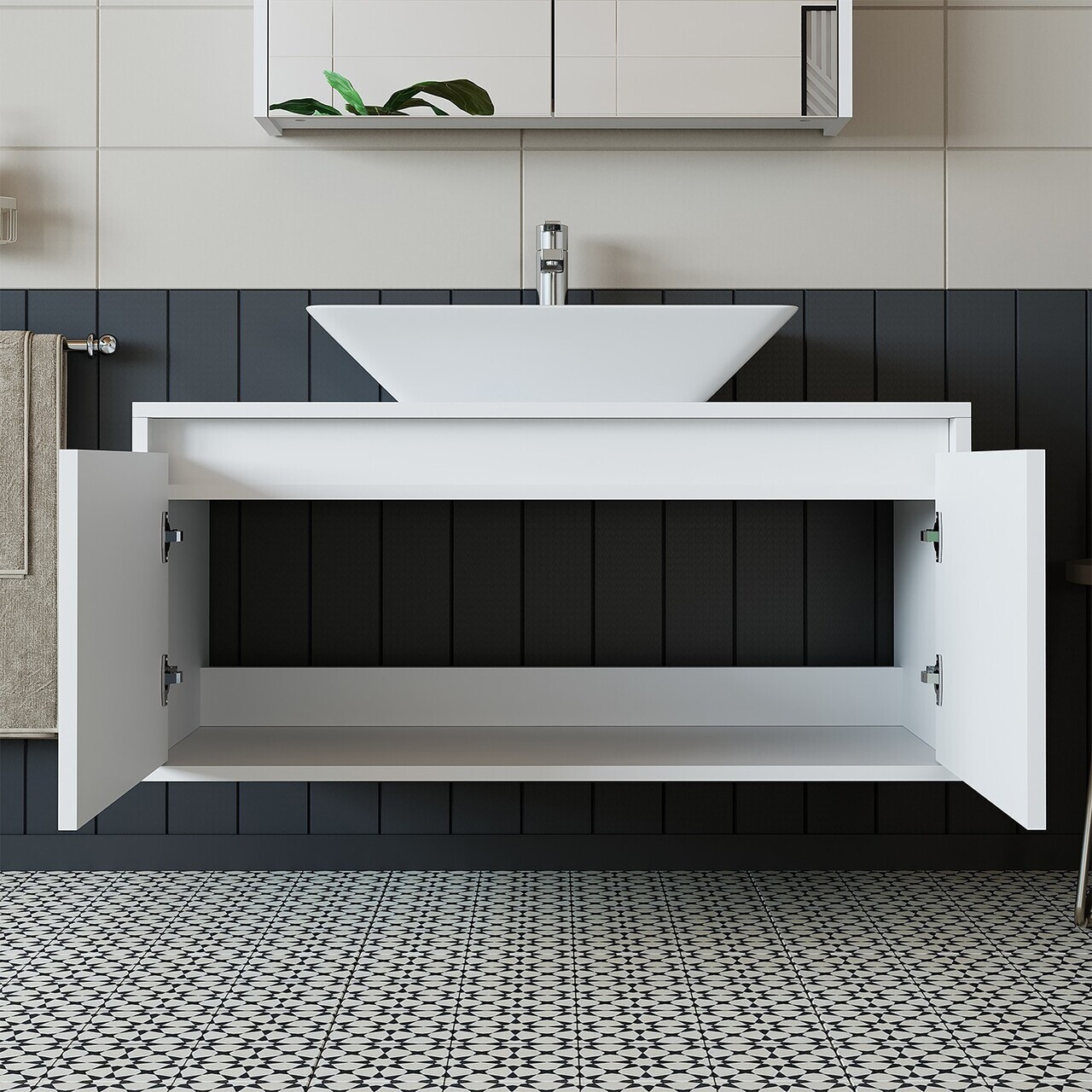 Dulap de baie cu chiuvetă, Hanah Home, 1716, 100x58x45 cm, MDF-LAM, Alb mat — imaginea 4
