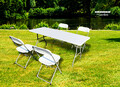 Set masa cu scaune pliabile Heinner, 180x70x74 cm/50x44x80 cm, otel/HDPE plastic, alb