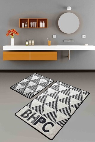 Set 2 covorase de baie prisma djt, beverly hills polo club, 60x100 cm/50x60 cm, catifea, gri/alb