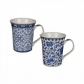 Set 2 cani Blue Flowers, Out of the blue, 250 ml, ceramica, alb/albastru