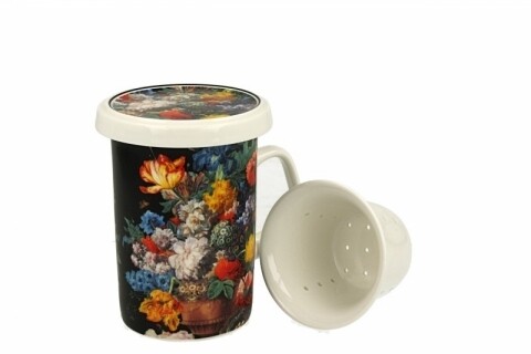 Cana cu infuzor Bouquet, Duo, 320 ml, portelan, negru
