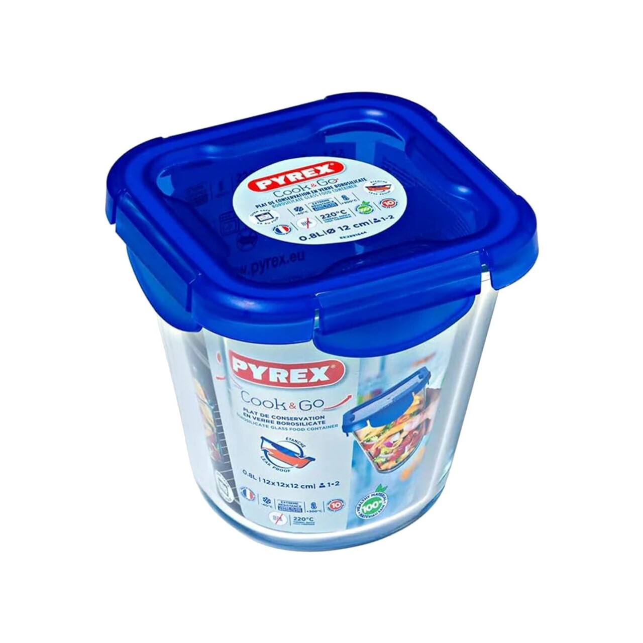 Caserola patrata adanca, cu capac etans, sticla termorezistenta, 12x12cm/0,8L, "Cook&amp;Go" - Pyrex - imagine 6