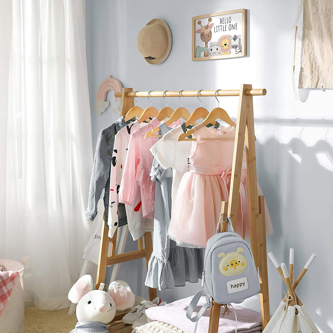 Set 10 umerase copii, Songmics, cu bara pantaloni, max 5 kg, lemn de artar, natur - imagine 2