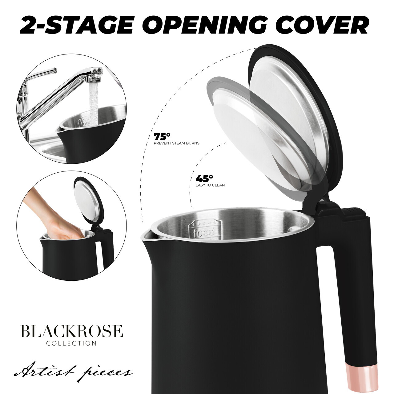 Ceainic electric cu pereti dubli Berlinger Haus, Black Rose, 1.7 L, plastic/inox, negru - imagine 12