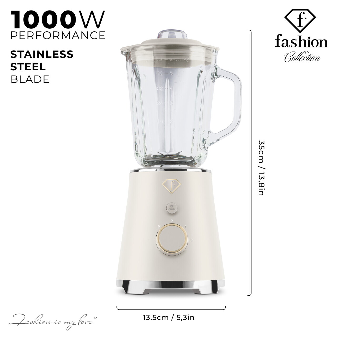 Blender de masa Fashion TV, Sahara, 1.5L, 1000W, plastic/sticla, crem/transparent - view 6