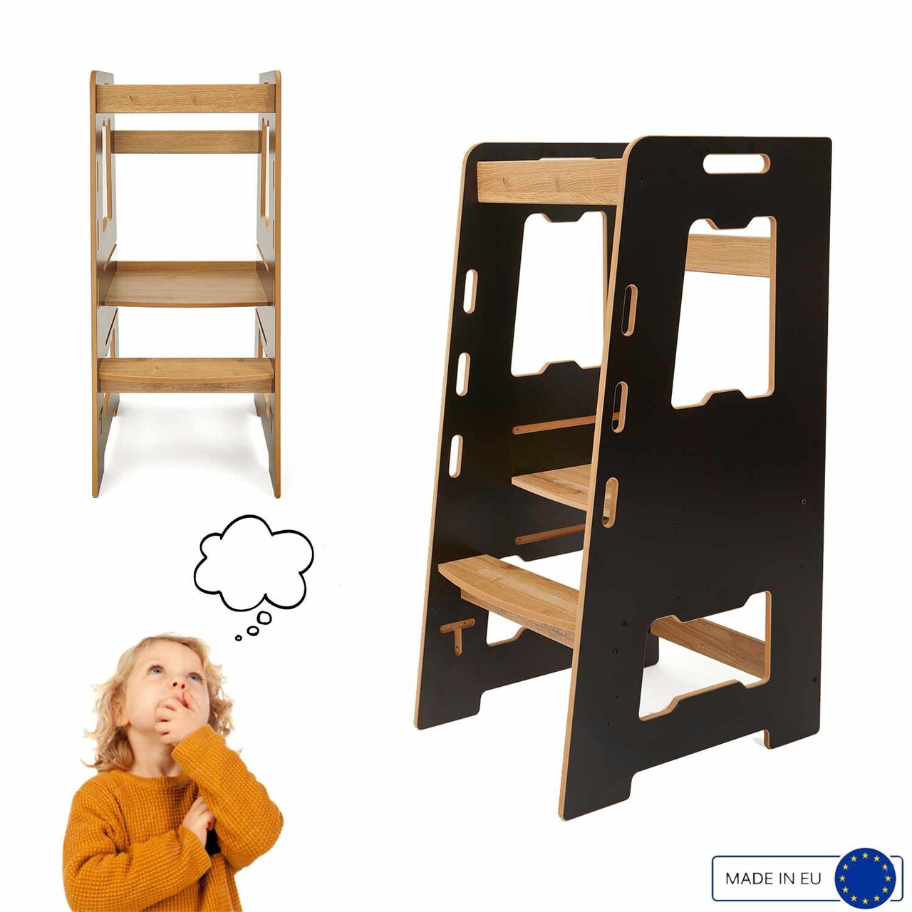 Turn de invatare, Hanah Home, Learning Tower, 40x90x50 cm, Negru / Natural - view 10
