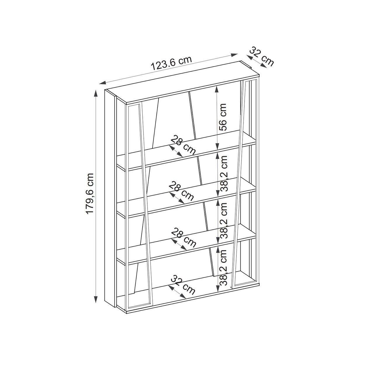 Corp biblioteca, Arnetti, Lissa Bookshelf, 123.6x32x179.6 cm, PAL, Safir / Antracit / Negru
