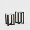 Set 2 masute de colt, Neostill, Amalfi, sticla temperata/lemn solid de pin, antracit