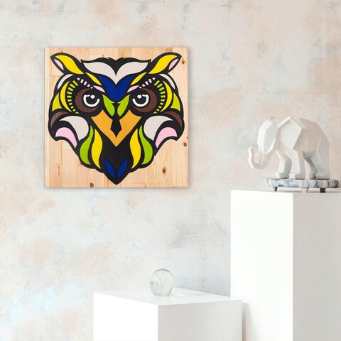 Decoratiune de perete, Owl, Lemn, Metal, Multicolor mezoni.ro