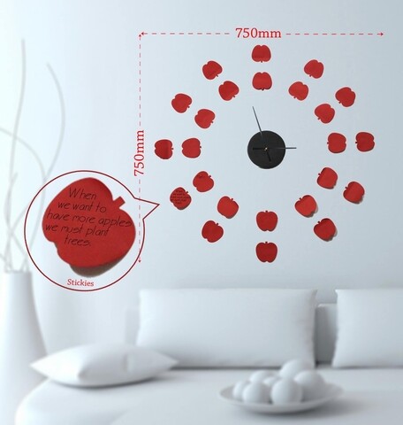 Sticker decorativ cu ceas apples, mauro ferretti, 75x75 cm, plastic