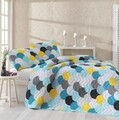Set cuvertura de pat dubla matlasata, Eponj Home, Damla Mint, 3 piese, 65% bumbac, 35% poliester, multicolor