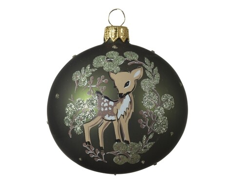 Glob Deer with wreath, Decoris, Ø8 cm, sticla, verde