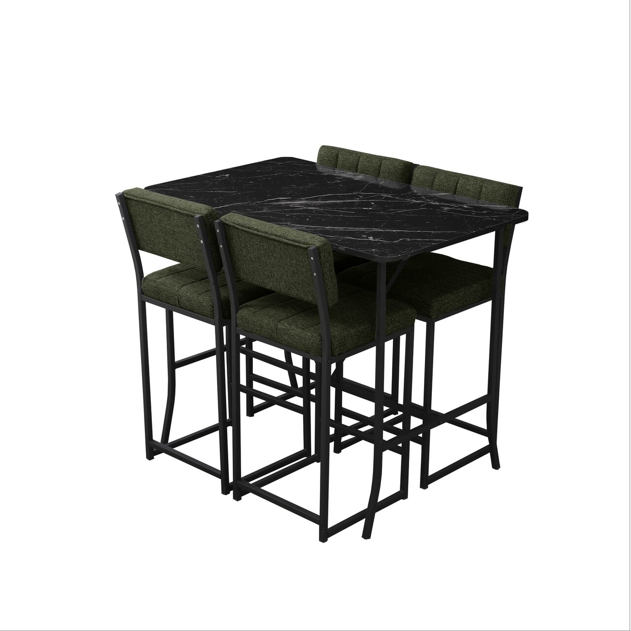 Set masa si 4 scaune de bar, Hanah Home, Retro, Verde/Negru - imagine 4
