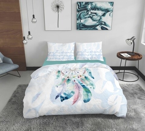 Lenjerie de pat dubla Dream Catcher, Bedora, 4 piese, 200x220, 100% bumbac, multicolor