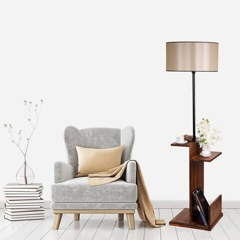 Lampadar cu rafturi, Luin, 8274-8, E27, 60 W, metal/lemn/textil Iluminat