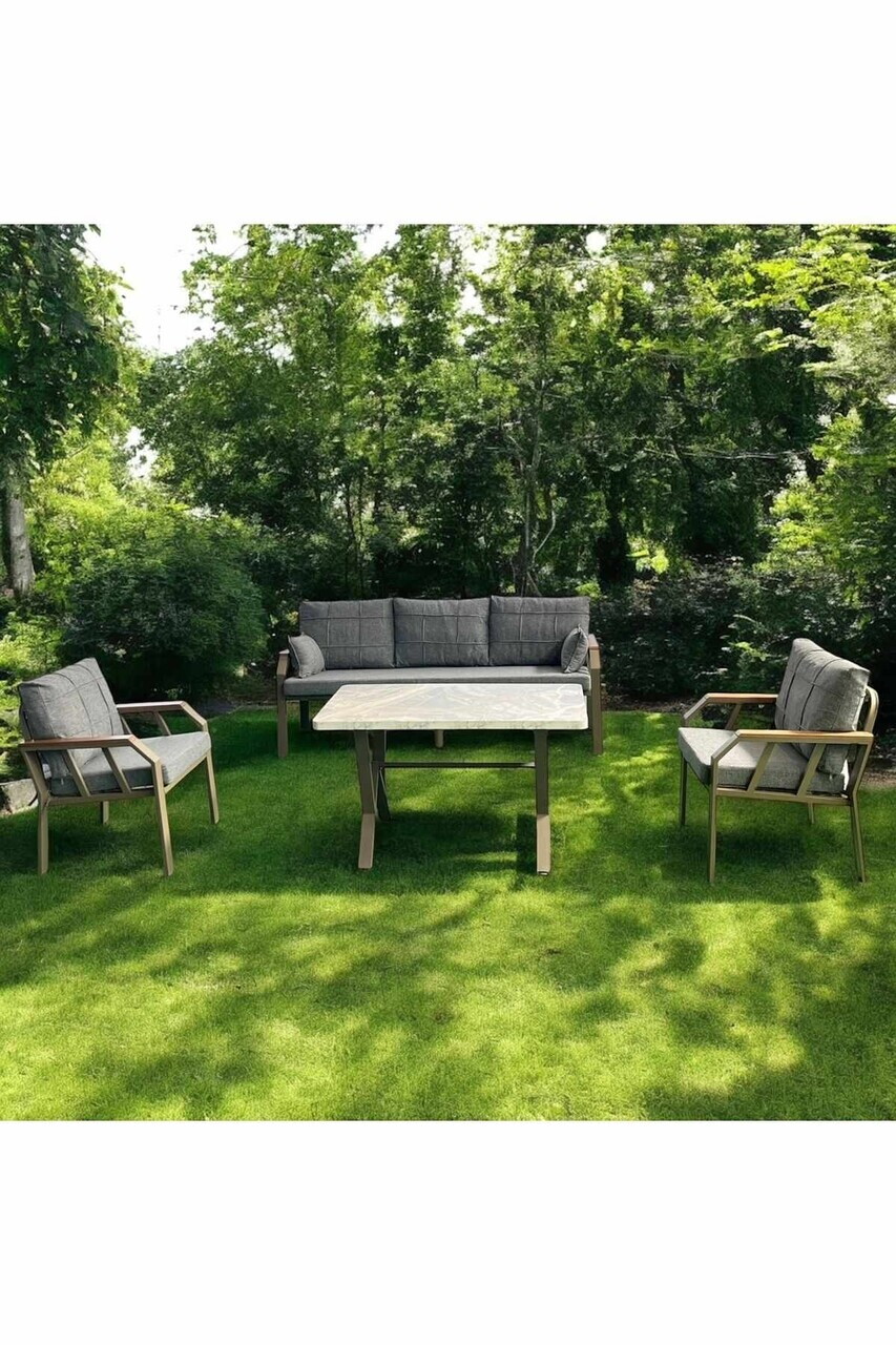 Set mobilier de gradina Hanah Home Nergiz Mermer 3+1+1 Metal Gri