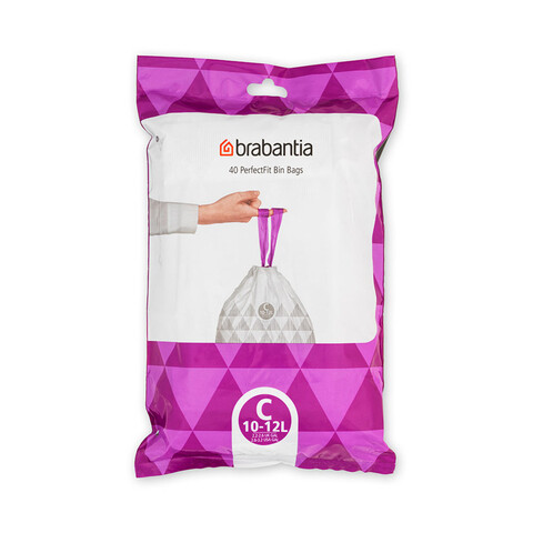 Set 40 saci de gunoi, Brabantia, PerfectFit, marimea C, 10-12 L, nailon, alb