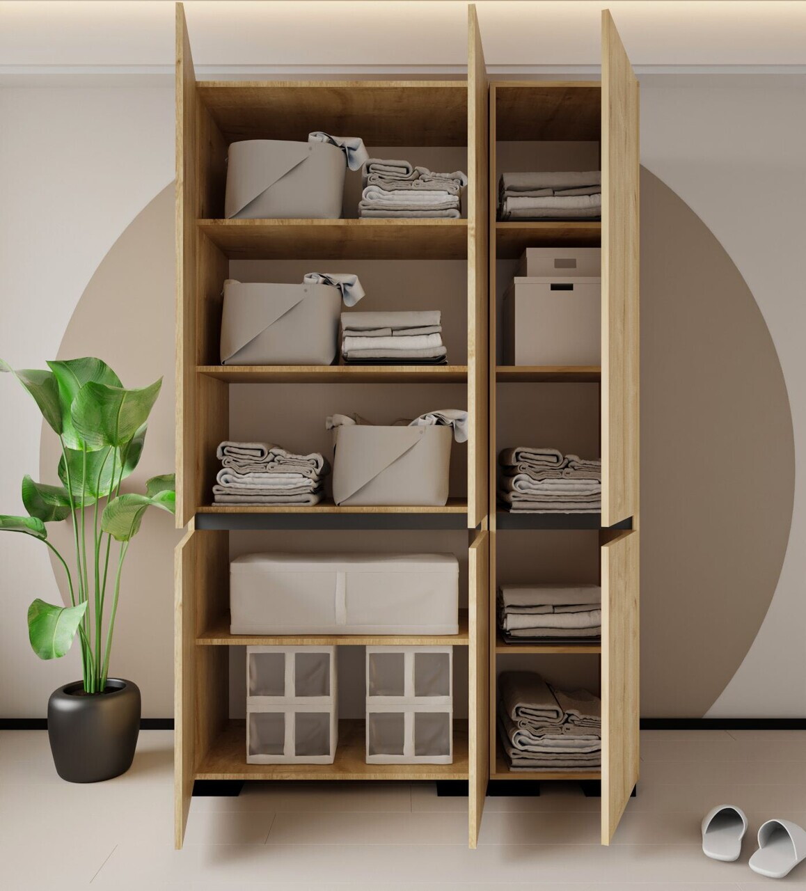 Dulap pentru haine, Hanah Home, Floransa 135, 135x210x52 cm, PAL MELAMINAT, Stejar safir / Antracit — imaginea 3