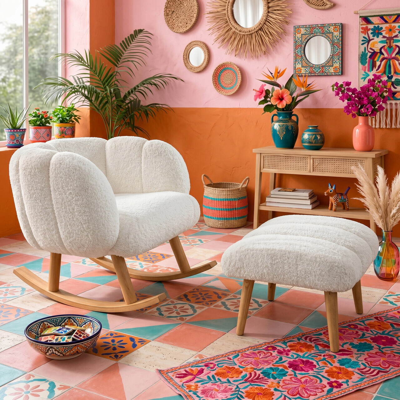 Set fotoliu cu aripioare și puf (2 piese), Atelier del Sofa, 666HAC5106, PAL, Alb — imaginea 2