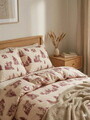 Lenjerie de pat King Size, Peisa, Homla, 200x220 cm, 3 piese, bumbac, bej/rosu