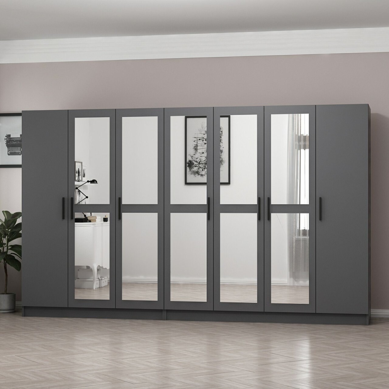 Dulap pentru haine, Minerva, Kale, 315x210x52 cm, PAL, Antracit - 2 | YEO