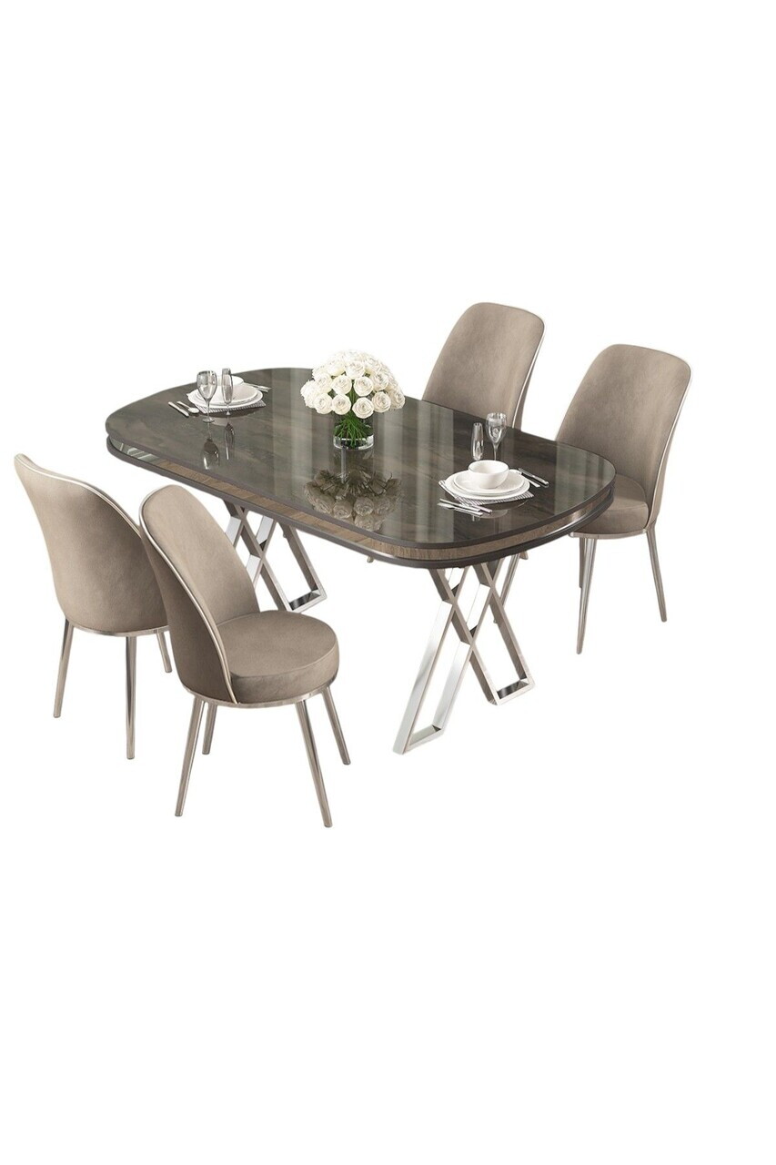 Set masa si scaune (5 piese), Hanah Home, Lai, Antracit / Crom / Cappuccino — imaginea 2