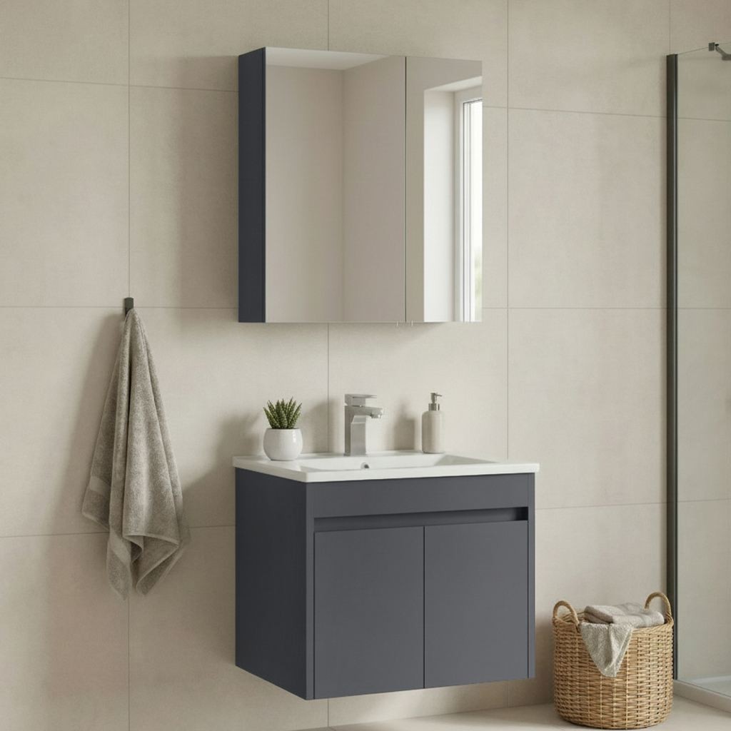 Set Dulap de Baie cu Chiuvetă și Oglindă (2 Piese), Hanah Home, Side 65 v2, Antracit mat