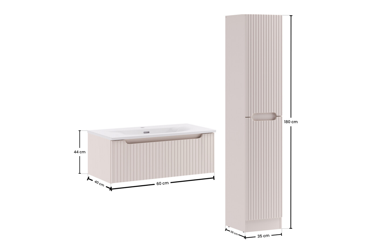 Set mobilier baie Nova Cashmere 80 cm, dulap inalt si masca cu lavoar, Comad, MDF/PAL, casmir - view 2
