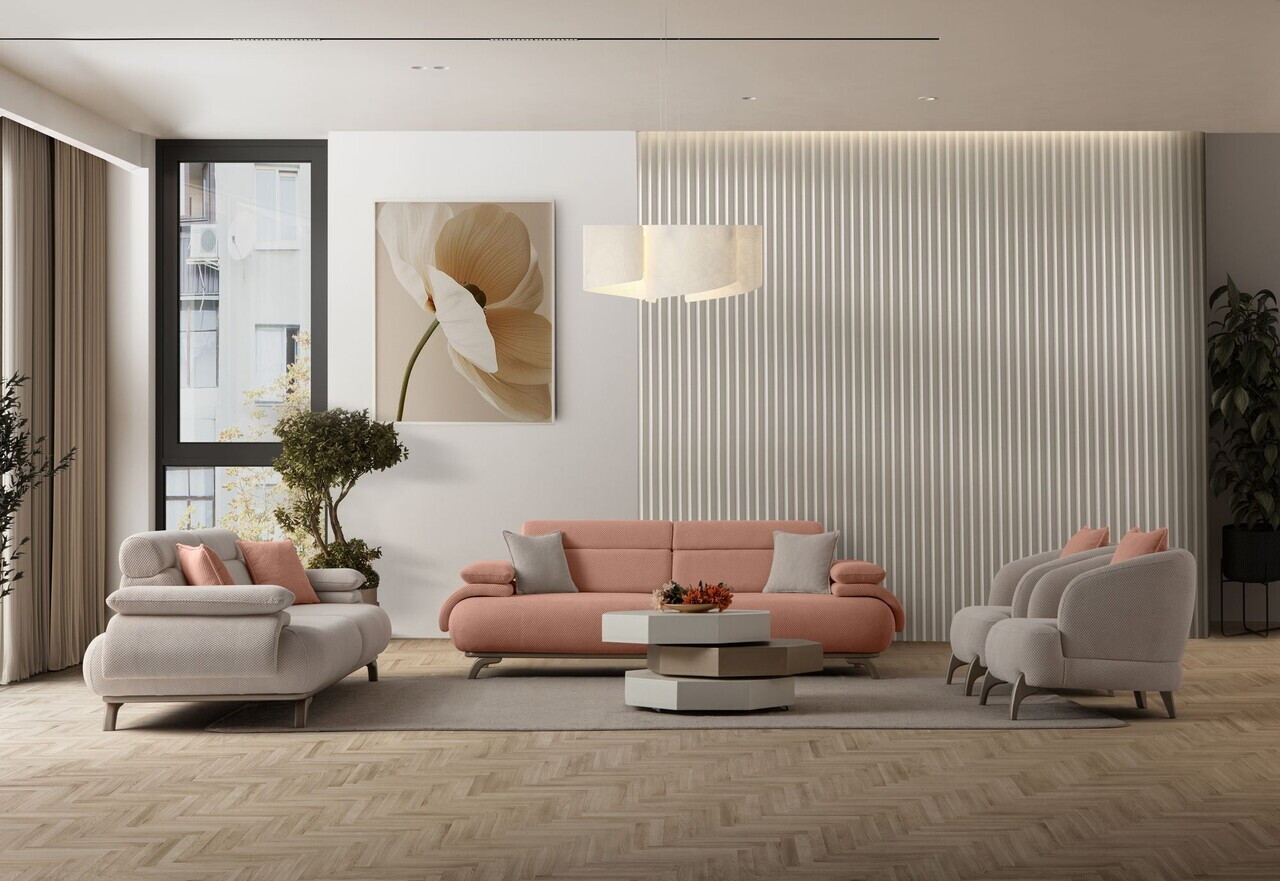 Canapea 3 locuri, Atelier del Sofa, 752EST1142, Lemn de carpen/PAL melaminat, Roz pudra - view 4