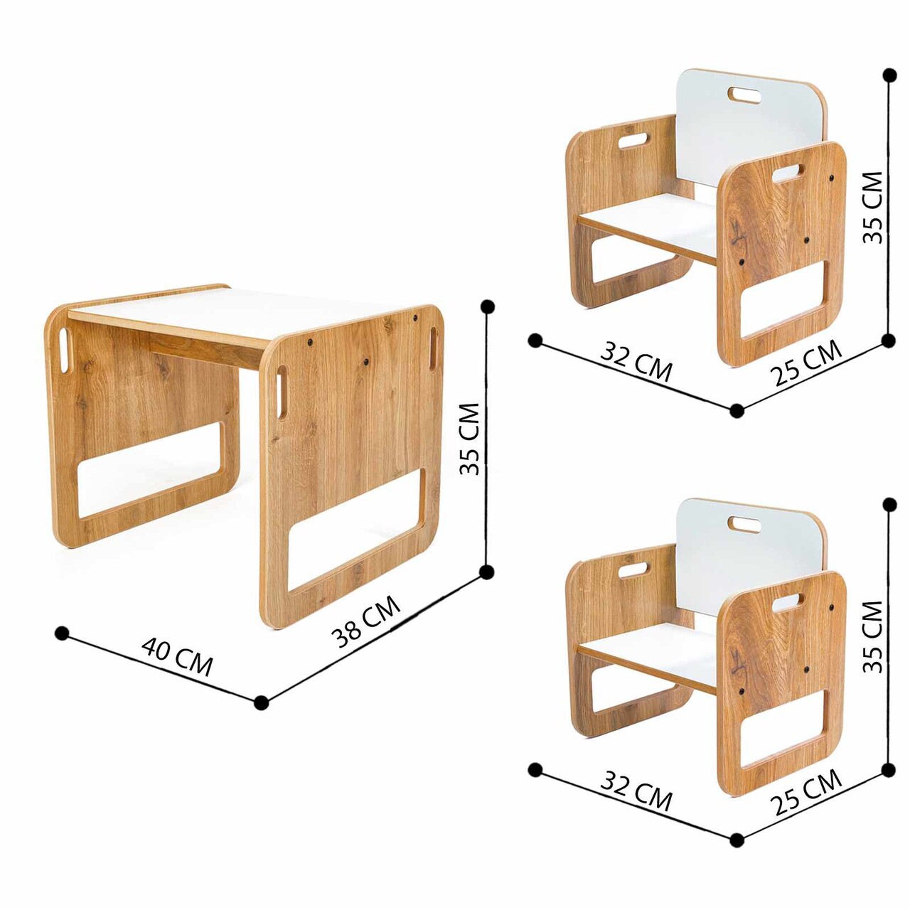 Set masa si scaun pentru copii, Hanah Home, Sparrow 2, Alb / Natural - imagine 8