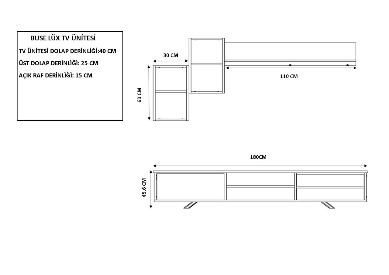 Comoda TV, Rabi, Rb-046, 180x45x40 cm, PAL, Antracit / Stejar
