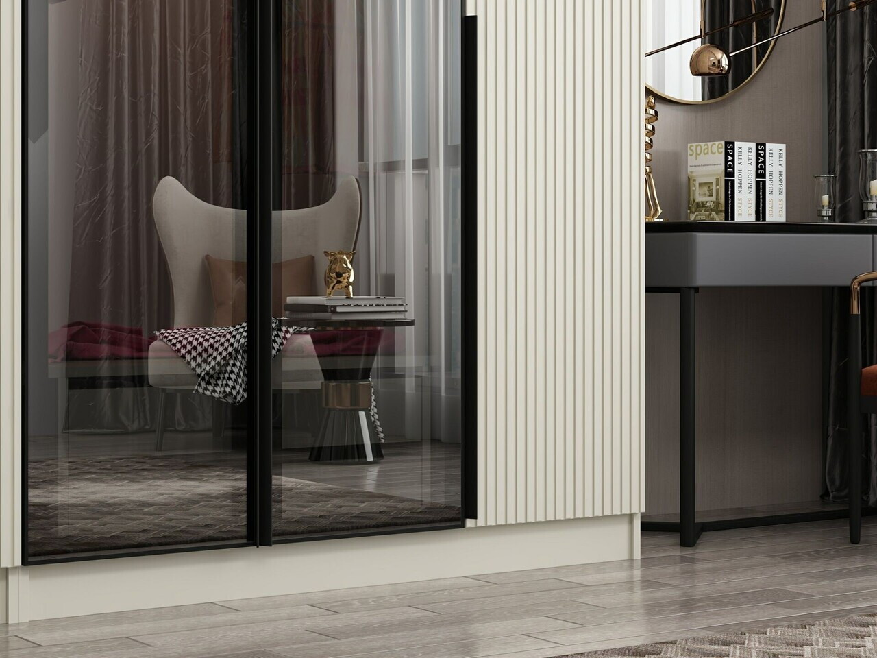 Dulap pentru haine, Hanah Home, Nisa, 225x210x52 cm, Gresie — imaginea 5
