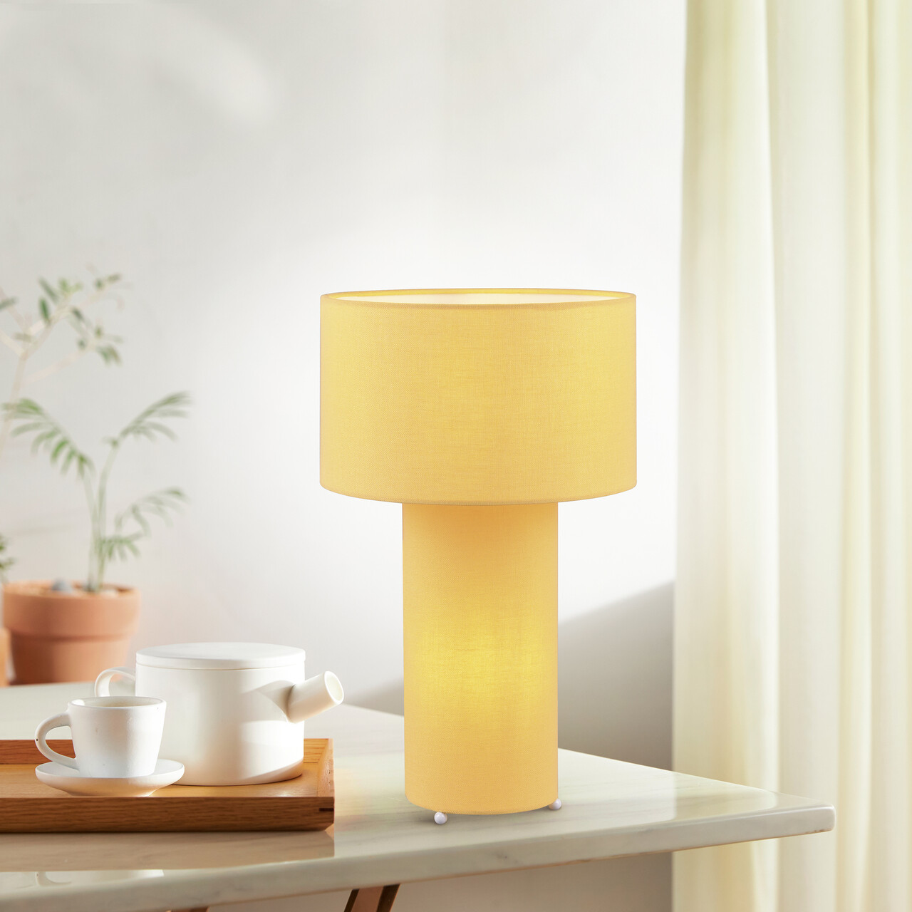 Lampa de masa Bale, TRIO, 24x40 cm, 10W, 2x E27, textil, portocaliu