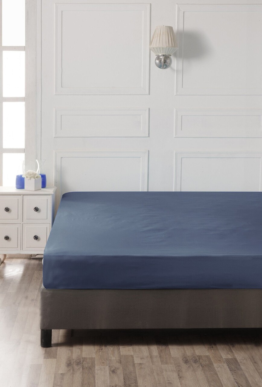 Cearceaf de pat cu elastic Ranforce Single Large (FR), L'essentiel Maison, Dark Blue, Albastru inchis - imagine 3