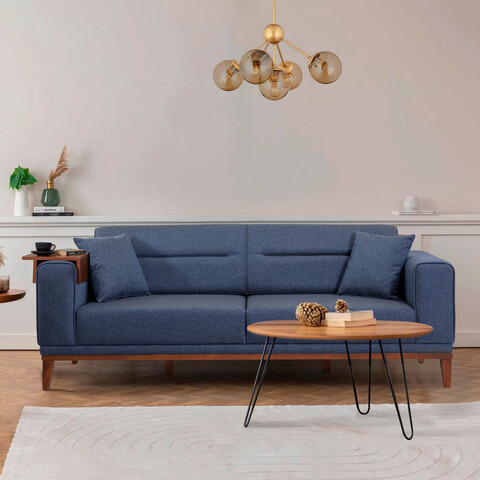 Canapea extensibila cu 3 locuri, unique design, 867unq1367, lemn de carpen, albastru inchis