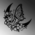 Decoratiune de perete, Butterfly And Flower 2, Metal, Dimensiune: 47 x 1,5 x 49 cm, Negru
